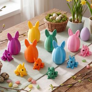 6 Pcs Easter 3D Printed Bunny Eggs with Bunny Inside 3.5 Inch Colorful Fractal Fidget Decorative Rabbit Eggs Basket Stuffer Filler for Relax Anxiety Easter Spring Party Favors Gifts
