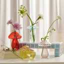 4PCS Cute Mushroom Glass Flower Vase, Colorful Bud Vases for Home Decor, Small Propagation Vases for Plants, Mushroom Planter Decorations for Office Shelf Room Aesthetic (Transparent Blue, Yellow, Red, Pink)