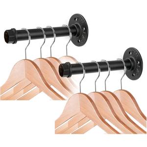 Sumnacon 2 Pcs 7.7 Inch Industrial Pipe Clothes Bar - Heavy Duty Rustic Metal Coat Hanger with Screws, Wall-Mounted Garment Holder Rack for Bedroom/Bathroom/Cabinet/Boutique/Clothing Store, Black (8 Inch)