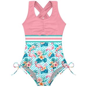 Bfustyle Girls One Piece Swimsuit Cute Striped Bathing Suit 
Size 7T