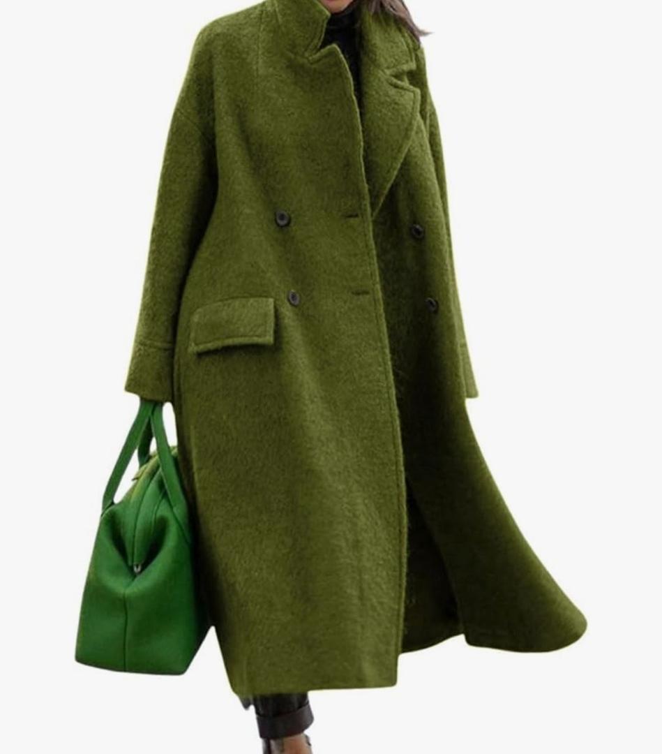Women Oversized Long Winter Coats Warm Wool Blend Pea Trench Coat Overcoat, L
