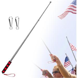 Telescopic Handheld Flagpoles with Clips 6'7" Portable Stainless Flag Pole Extendable Flag Stick Guiding Flag Pole with Anti-Slip Grip Red