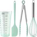 Silicone Baking Utensils Set, 4PCS Heat Resistant Non-Stick Kitchen Baking Tools for Cooking, Baking, Mixing, Including Spatula, Measuring Cup, Whisk, Clip (Cyan)