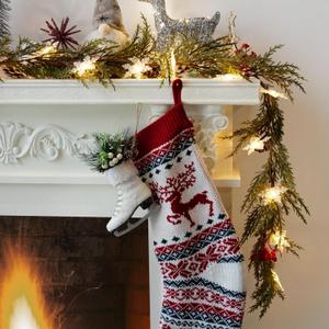 Christmas Garland Lights 6.5FT 20 Snow LED Pine Garland with Lights Battery Operated with Red Berries Pinecones Cypress Greenery Garlands Decoration for Xmas Tree Mantle Door Stairs Home Decor