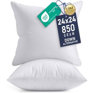 2 x Utopia Bedding 24x24 Pillow Inserts, Set of 2, White – Indoor Decorative Throw Pillows for Bed, Sofa & Couch – Soft, Supportive & Fluffy Cushion Inserts