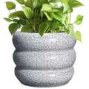 SQOWL Ceramic Pots for Plants - 8 Inch Plant Pot with Drainage Hole, Round Planter for Indoor Plants, Ceramic Flower Pots Outdoor, Modern Planter, Room Decor, Gifts for Plant Lover, Black and White