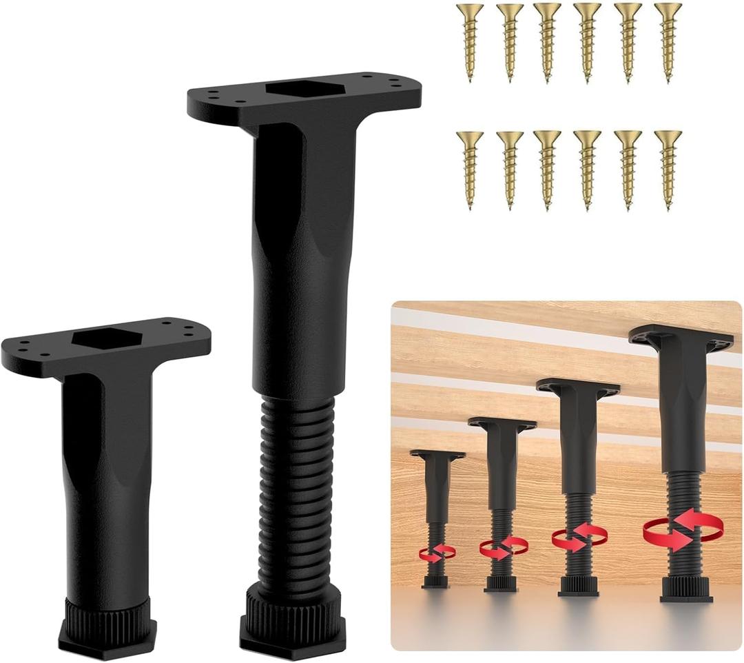 SKMYL Adjustable Height Center Bed Support Leg for Sagging Shelf, Furniture Legs for Frame,Slat and Riser, Adjustable Height 3.5"-6.3" (4PCS)