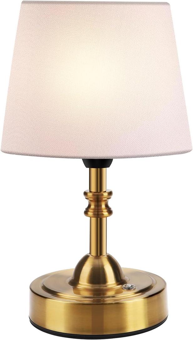 Small Cordless Table Lamp for Bedroom, Rechargeable Battery Operated Bedside Lamps, Wireless Touch 3-Level Dimmable Nightstand Lamp, Portable Desk Brass Lamp for Home Decor, Patio, Restaurant, Dinning (1 Pack - 10.43 inch, Gold)