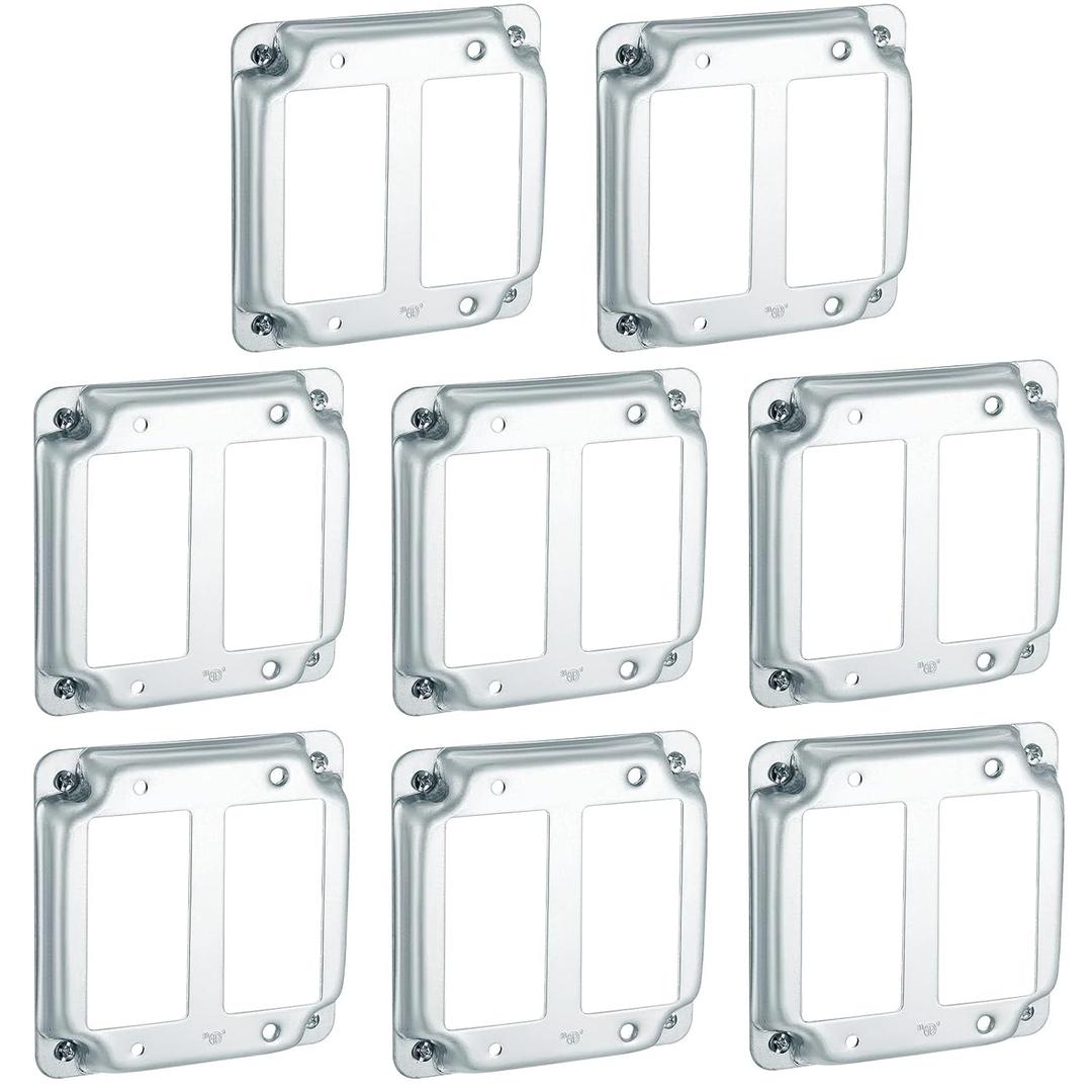 Copkim 8 Pcs 4 x 4 Inch Metal Receptacle Electrical Box Cover Square Exposed Work Receptacle Outlet Case Cover for 4 Inch Electrical Box(2 GFCI)