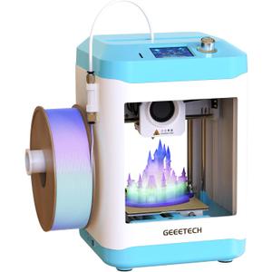 Geeetech 3D Printer for Kids & Beginners, High-Speed Mini 3D Printer, Auto-Leveling, Fully Open Source Pre-Assembled STEM Learning Tool, 3.94x4.33x3.94in Print Size for Home/School (No WiFi) (Blue-White)