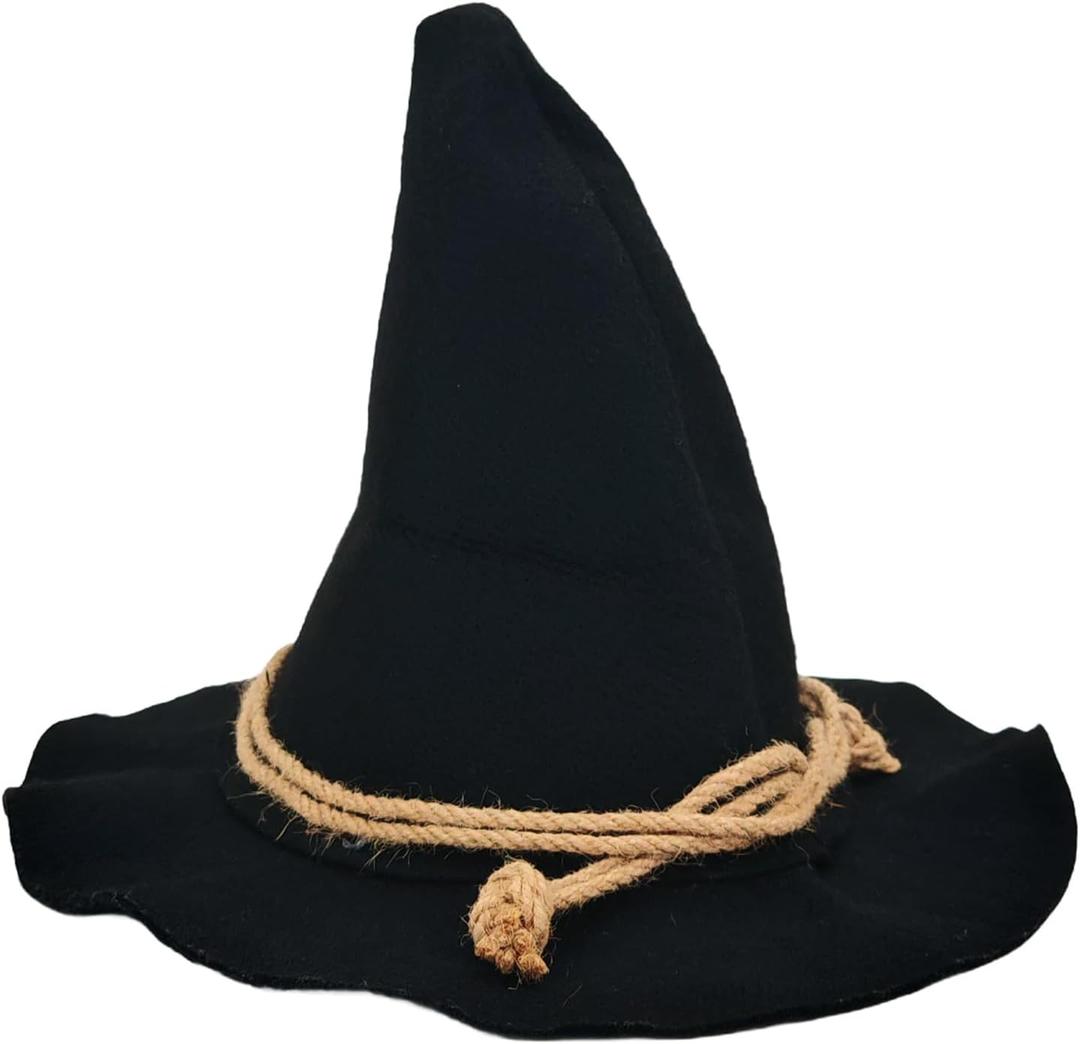 Witch Wizard Hat for Adults, Felt Wide Brim Pointed Hat, Oktoberfest, Halloween Scarecrow Costume Accessory (Black)