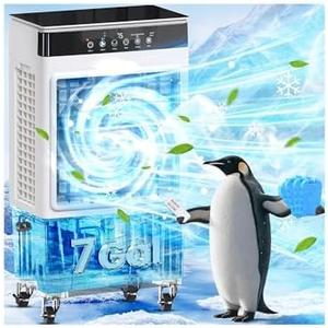 Swamp Cooler Air Conditioner with Dry Burn Protection, 4-in-1 Evaporative Air Cooler with 7-Gal Water Tank, 4 Modes, 3 Speeds, Remote, 12H Timer, Portable Windowless AC for Bedroom Home Office