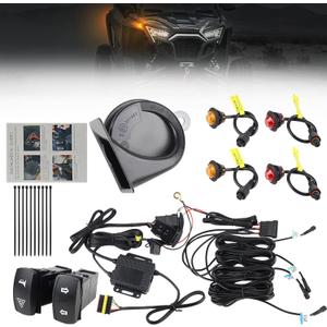 UTV ATV Turn Signal Kit, 110D Horn With Button,Universal Turn Signal With Turn Switch, LED Blinker Kit, Compatible With Polaris, Can-Am, Kawasaki, Arctic Cat, CFMOTO, Pionee Amber and Red