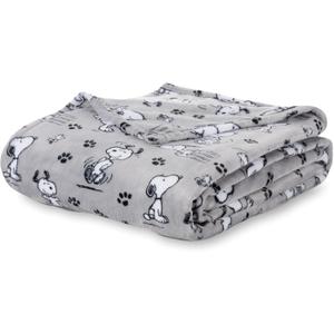 Blanket Peanuts® VelvetLoft® Cute Character Snoopy Plush Blanket,Peanuts Poses and Paws Grey,Twin 60 in x 90 in