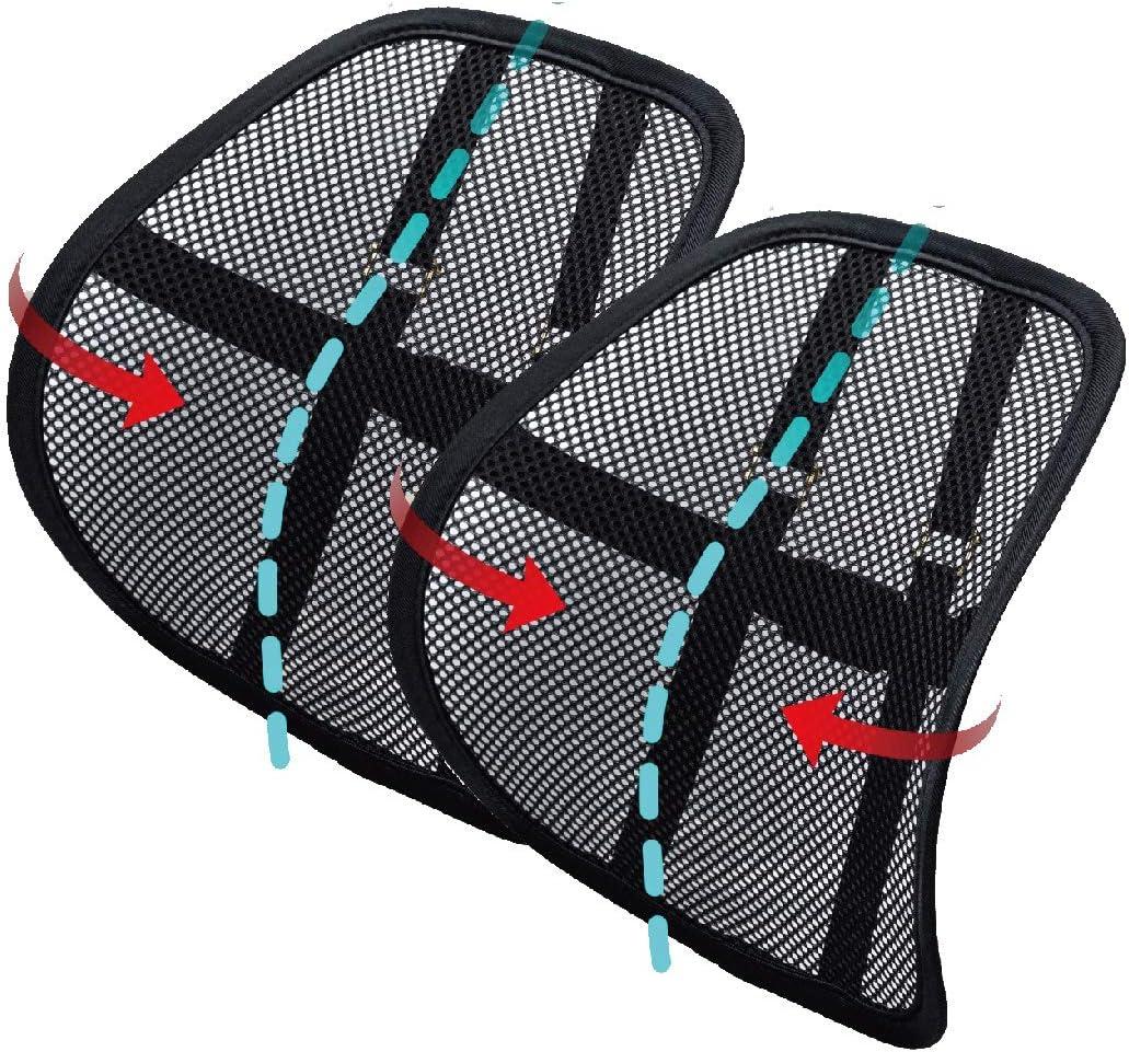 Lumbar Support, Car Lumbar Support with Double Breathable Mesh, Back Lumbar Support for Car and Office Chair (Black 2 Pack)