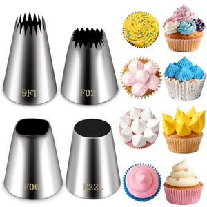 Suuker extra large piping tips set (F02 F06 9FT R22L), stainless steel round piping tip,large star square wide jumbo piping tips,eclair churro meringue for cake cupcake cookie decorating