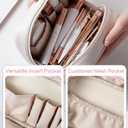 4 x Valentines Day Gifts for Her,Travel Makeup Bag Cosmetic Bag for Women,Small Makeup Organizer Bag,Cute & Waterproof Vegan Leather Makeup Case with Multiple Compartments (BROWN) (MEDIUM)