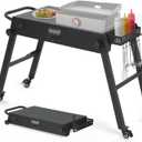 Grill Cart for Blackstone Griddle, Portable Griddle Table - Fits 17” or 22” Tabletop Grill, Foldable Ninja Woodfire Grill & Blackstone Griddle Stand for Outdoor with Wheels Black Color