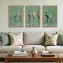 Large Vintage Heron Green Framed Canvas Wall Art,Crane Lake Wildlife Wall Decor,Minimalist Animals Art Prints,Nature Birds Landscape Artwork for Living Room,Bedroom,Farmhouse- 16''x24''x3
