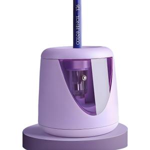 Electric Pencil Sharpener for Colored Pencils & No.2 - Auto Stop, Fast 3-5 Sec Sharpening | Dual Power USB/Battery Operated for Home, Office, Classroom | 6-9mm Sharpener with Shavings Box (Purple)