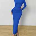 BTFBM Women Bodycon Maxi Dress Long Sleeve Back Slit Ruched Elegant Party Cocktail Formal Fall Wedding Guest Dresses (Blue)