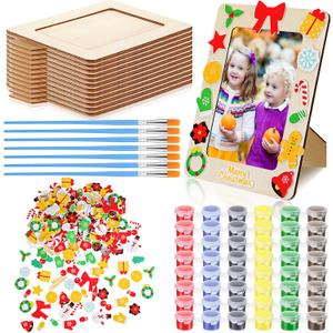 Cholemy 25 Pcs Christmas DIY Picture Frames Crafts Wooden DIY Photo Frame with Xmas Stickers and Acrylic Paints for School Game Home Classroom Activities Party Decorations