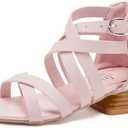BMCiTYBM Girls Sandals Low Heels Flower Wedding Shoes Dress Pump Ankle Strap Open Toe Toddler Little Big Kids, 7-7.5 Years, Pink