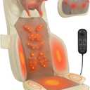 Massage Chair Pad with Dual Neck Modules and Heat, Cream | Shiatsu neck and back massager with heat, fixed-area back kneading, seat vibration for home and office chairs