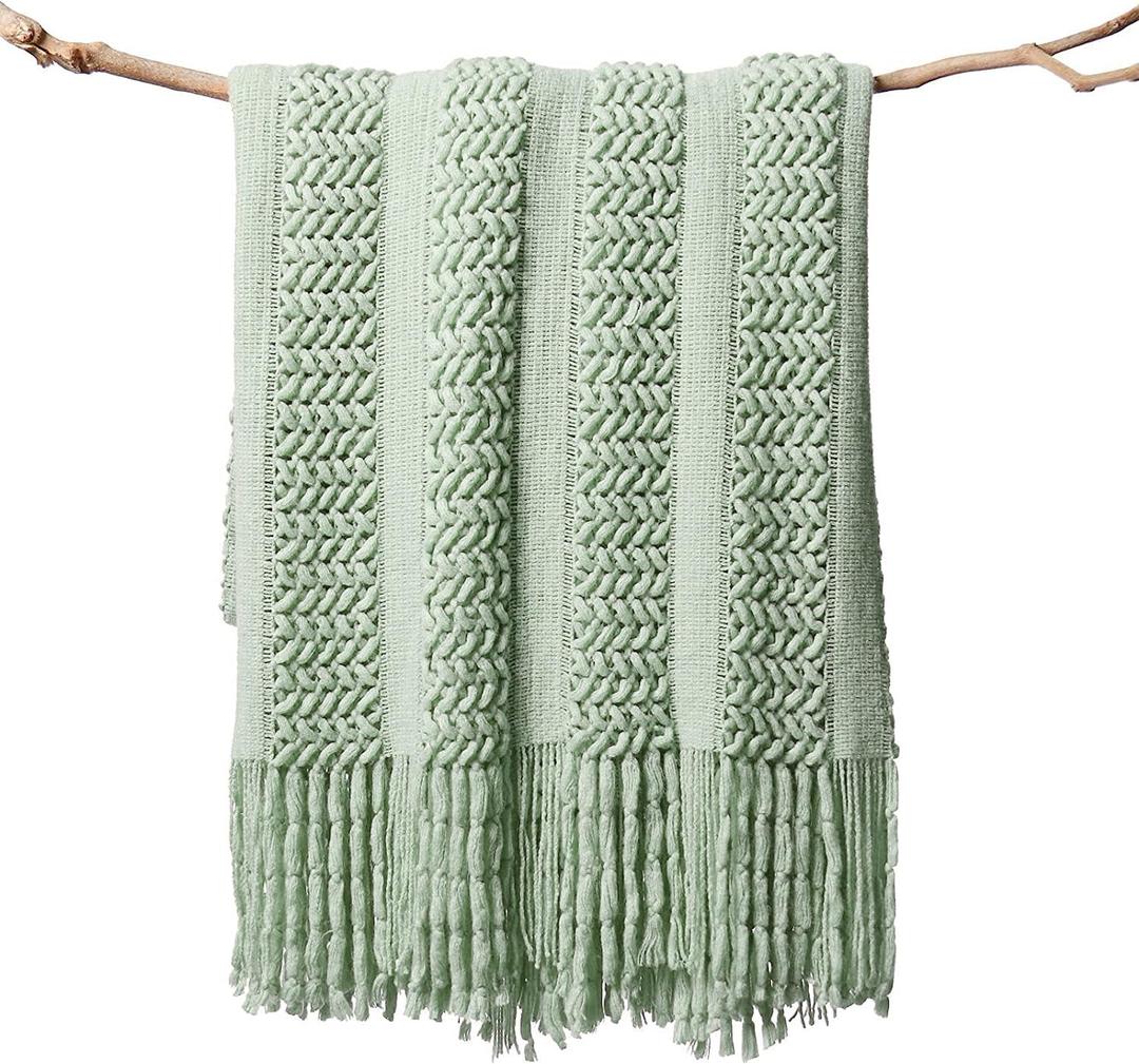 lifein Fall Sage Green Throw Blanket for Couch-Soft Knitted Farmhouse Boho Bed Throw,Cozy Small Lightweight Blanket&Throws with Tassel for Autumn,Woman,Chair,Sofa,Room,Home Decor(Sage Green,50 * 60") (50*60in, B-sage Green)