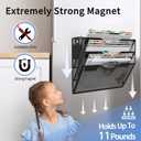 3-Tier Magnetic File Holder, No Drilling Installation File Cabinet Organizer, Black Magnetic File Organizer, Magazine Rack, Magnetic Paper Holder for Refrigerator, File Cabinets, Whiteboard