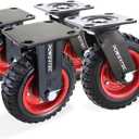 POWERTEC 8 Inch Caster Wheels Set of 4 (2 Swivel & 2 Fixed), Heavy Duty Casters w/Rubber Knobby Tread for Workbench, Dolly, Cart, Trolley, Wagon, Toolbox, Chicken Coop, Large Castor Wheels (17055V)