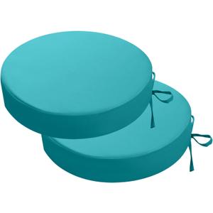 idee-home Outdoor Bistro Chair Cushions, 15x15x 3 Thick Outdoor Round Seat Cushions Set of 2 with Ties, Waterproof Round Patio Furniture for Garden (A Peacock Blue)