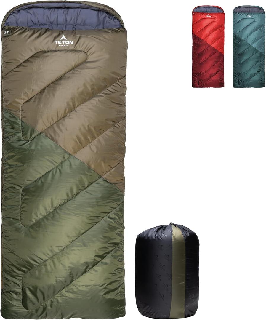 Teton Celsius Regular, 25F, 20F, 0F Degree Sleeping Bags, All Weather Bag for Adults and Kids, Camping Made Easy and Warm, Travel Sack Included (Ivy)