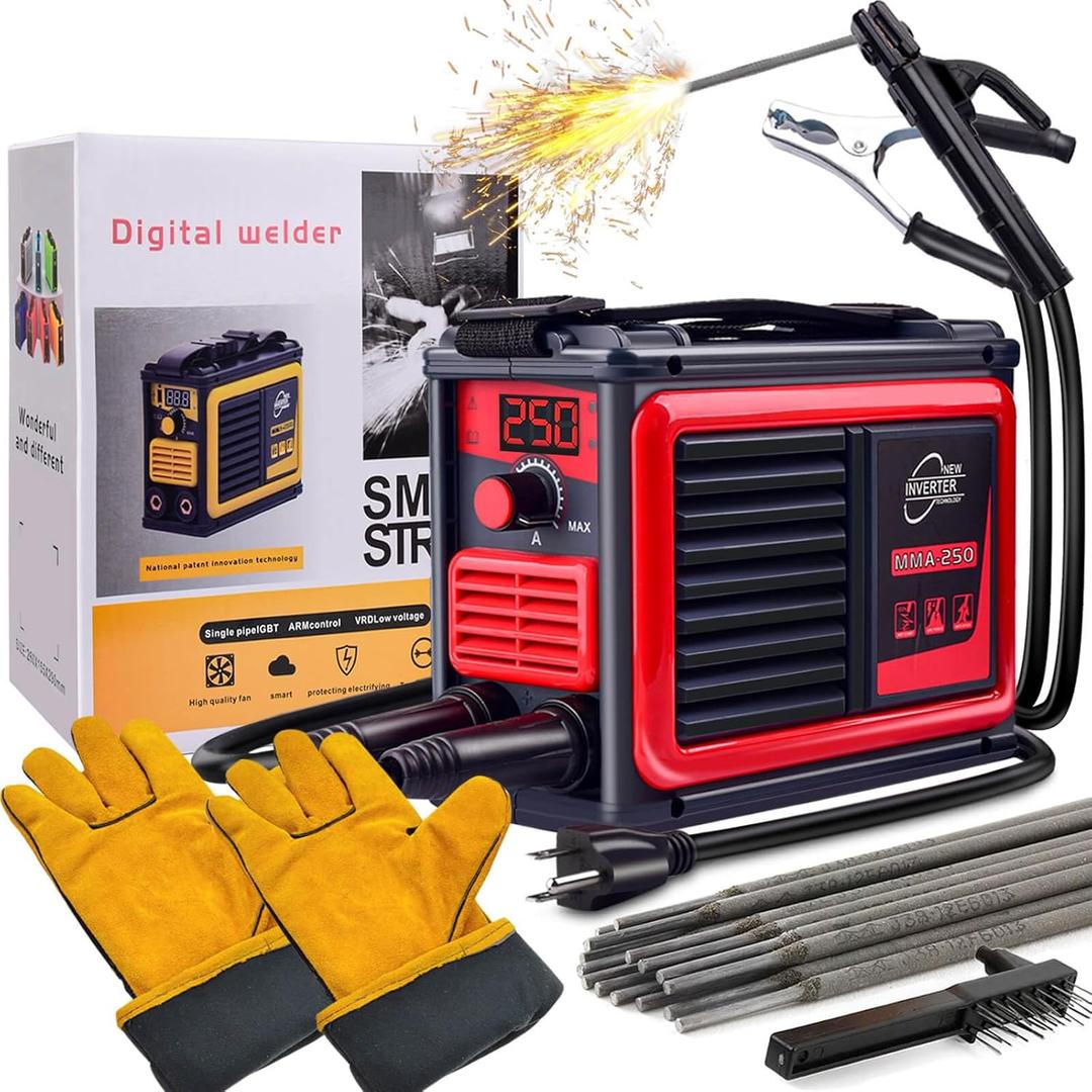 Welding Machine, Upgraded MMA-250A 110V Welder Machine,Portable Stick Welder IGBT Digital Display LCD,Home DIY Arc Welder,Hot Start Arc Force Anti-stick Mini Welder (Grey Red)