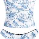ZAFUL Tankini Swimsuits for Women Bow Tie Side Bathing Suits Tummy Control High Cut Two Piece Bikini Sets (XL)