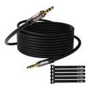 Kxable 3.5mm Auxiliary Audio Stereo Cable 25 Feet, Long Male to Male Aux Cord, Gold Plated Connectors, OFC Core, Black Cable (with 5 pcs Cable Ties) - 25ft