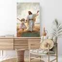 XWNLTEPK Dancing Day Christian Painting Jesus With Girl Christian Wall Art Bible Jesus Dancing With Little Girl Print Canvas Wall Art Poster (12x16inFramed, a24)