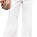 luvamia Wide Leg Jeans for Women Trendy High Waisted Flare Jeans Cropped Denim Pants Stretchy Baggy with Patch Pockets (X-Large, Cream White)