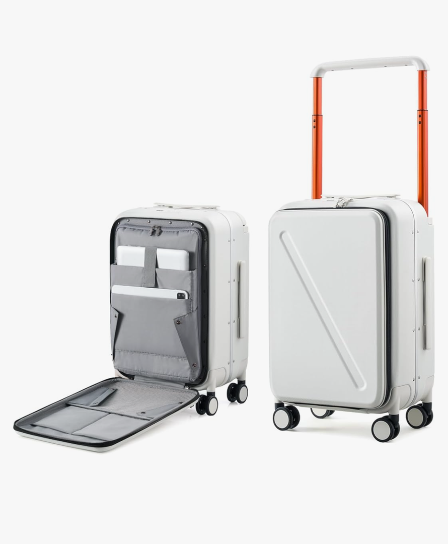 MILADA Luggage Hard Shell Suitcases Airline Approved Carry On Luggage 22x14x9 TSA Approved Luggage 20 Inch Front Opening Pocket Suitcase with Wheels Travel Luggage Wide Handle, White