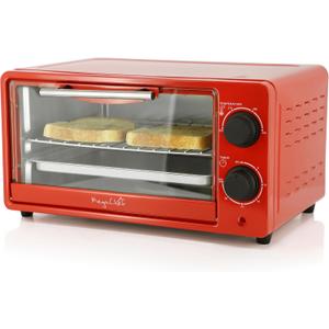 MegaChef 9.5 Quart Electric Counter Top 2 Slice Toaster Oven with Built in Timer, Bake, Broil, Toast (Candy Red) (Compact)