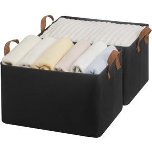 StorageWorks Storage Bins, Fabric Storage Bins for Shelves, Large Storage Baskets with Metal Frame, Closet Baskets and Bins with Handles, Black, 2-Pack