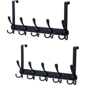 Encozy Over The Door Hooks,Coat Rack for Hanging Clothes Hat Towel (Heavy Duty Black 2pcs)