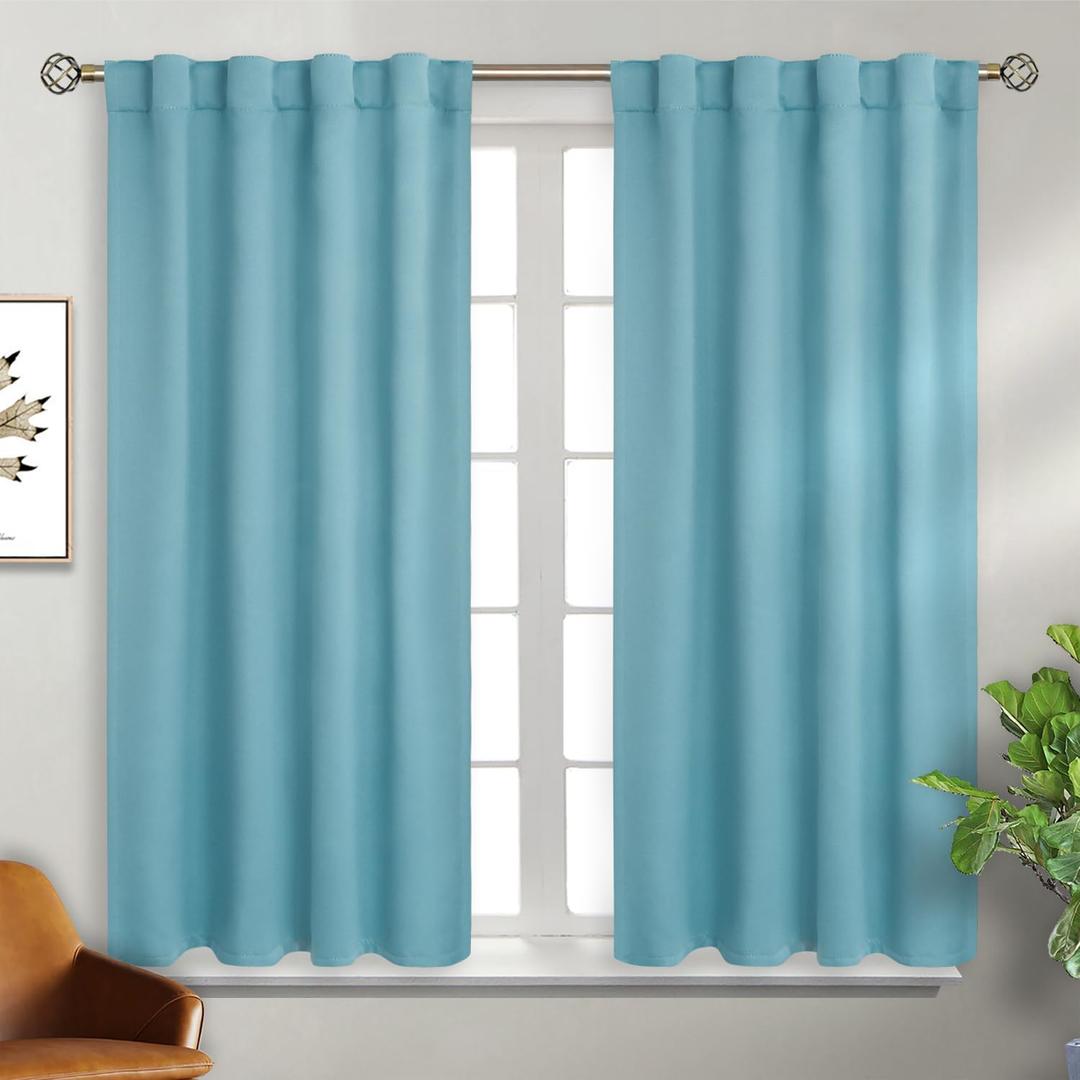 BGment Rod Pocket and Back Tab Blackout Curtains for Bedroom - Thermal Insulated Room Darkening Curtains for Living Room, Set of 2 Panels (38 x 54 Inch, Aqua)