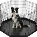 PJYuCien Dog Playpen with Bottom Pad - Metal Foldable Exercise Pen, 8 Panels 36" H x 24" W Indoor Outdoor Pet Fence Puppy Crate Kennel, Black