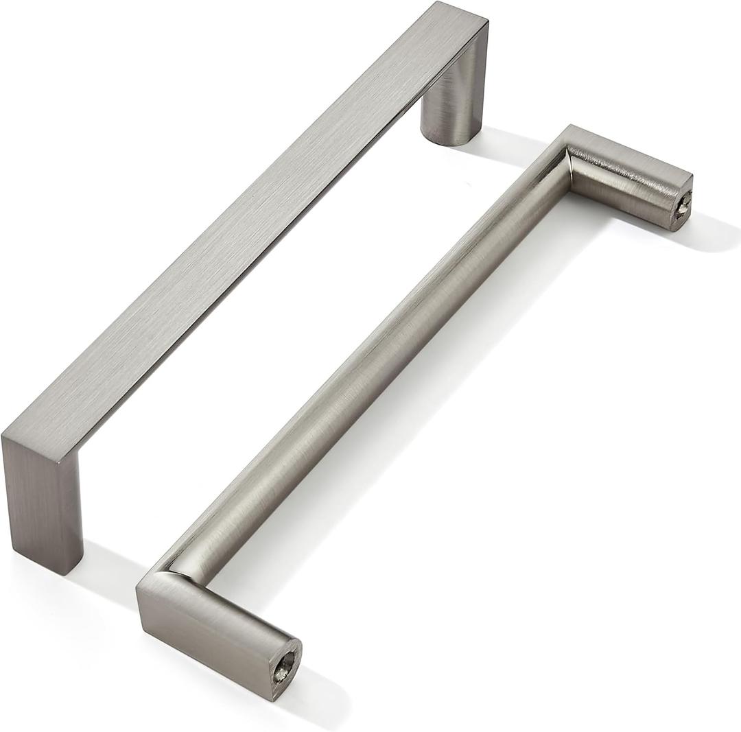 khtumeware 5 Pack 6-1/4 Inch(160mm) Brushed Satin Nickel Square Cabinet Pulls Kitchen Cabinet Handles Cabinet Hardware Drawer Pulls for Dresser Cupboard (6" Hole Center)
