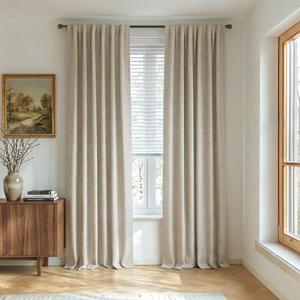 NICETOWN Linen Blackout Curtains for Bedroom, W52 x L92 Inch, Set of 2, Natural, Thick Insulated Draperies with Gray Liner, Rod Pocket & Back Tab Window Draperies for Cottage Bedroom, Dining Room
