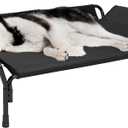 Veehoo Cooling Elevated Dog Bed, Raised Pet Cot with Guardrail & Slope Headrest, Durable & Breathable Teslin Mesh, Non-Slip Feet, Washable Dog Sofa Bed for Indoor & Outdoor, Large 47" x 32", Black
