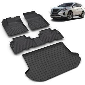 All Weather Car Floor Mats & Cargo Liner Set Fit for Nissan Murano 2017.5-2024 All Weather Protection TPE Automobile Floor Liners Trunk Mats Full Custom Set Accessories