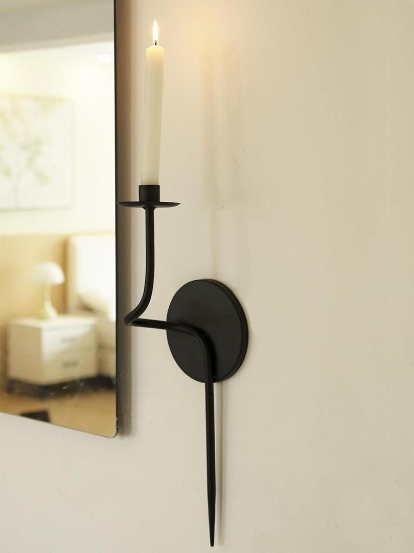 17" Black Wall Candle Holder Set of 2 Taper Candle Sconces Set of Two for Living Room, Dining Room, Bedroom Fireplace Wall Decoration