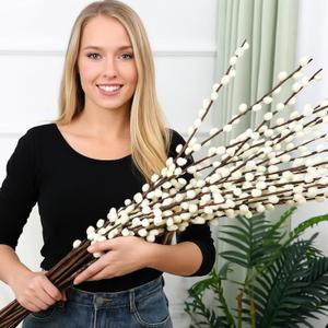 Thiccywoov 20 Stems 31.5 Inch Artificial Pussy Willow Branches for Vases Dried Flower Stems with White Flowers Faux Snow Willow Branches for Indoor Outdoor Wedding Home Party Fireplace Yard Decoration